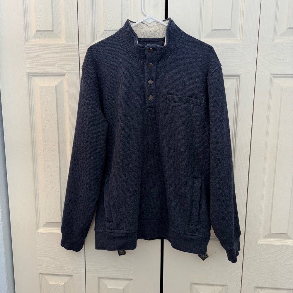 L.L. Bean Katahdin Iron Works Bonded Waffle Fleece, Snap Mock, Blue,‎ Size L - Picture 2 of 9